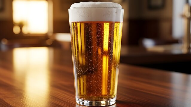 A tall glass of cold lager beer with a frothy white head