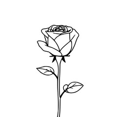 minimal black line art of a single blooming rose w