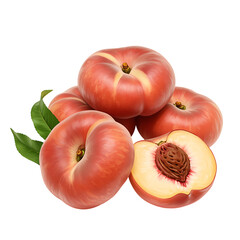 Fresh donut peaches with leaves on a black background illustration