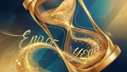 Celebration of a Successful Year with Glittering Golden Hourglass and Sparkles