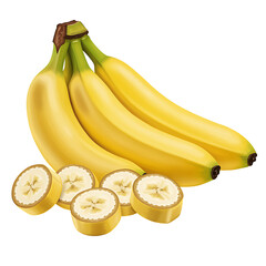 Fresh yellow bananas and sliced banana pieces vibrant and eye catching