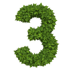 Number three in green foliage against a black background illustration