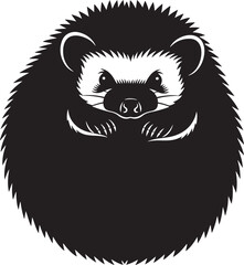 Stylized black and white hedgehog illustration, a cute friendly cartoon character with spiky quills, ideal for children's books, logos, or nature project designs.