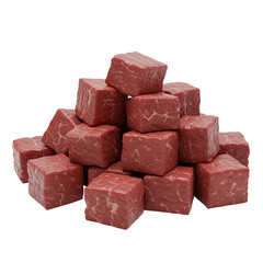 Pile of Raw Cubed Beef Meat for Cooking on Black Background