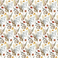 Hand Drawn Autumn Leaves Seamless Pattern
