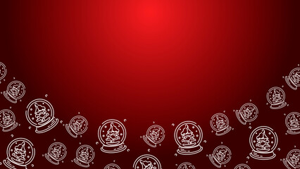 Doodle Snow Globe Seamless Pattern Loop 4K. Christmas and Winter Holiday Red Background