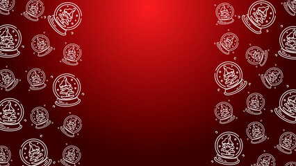 Doodle Snow Globe Seamless Pattern Loop 4K. Christmas and Winter Holiday Red Background