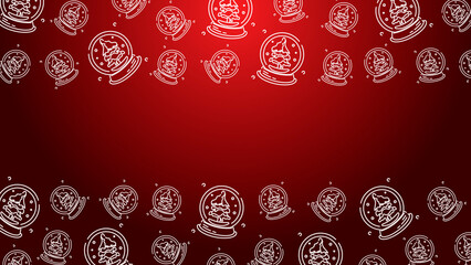Doodle Snow Globe Seamless Pattern Loop 4K. Christmas and Winter Holiday Red Background