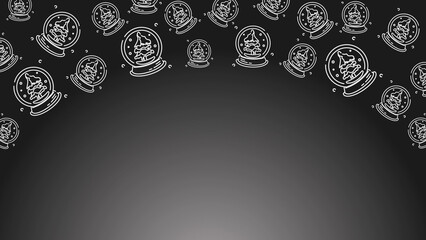Doodle Snow Globe Seamless Pattern Loop 4K. Christmas and Winter Holiday Dark Background