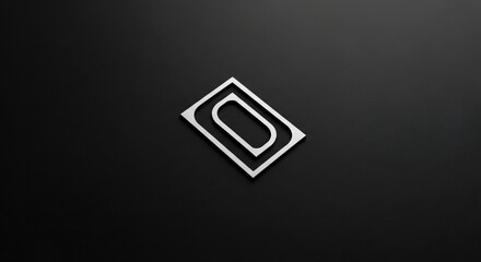 A minimalist white abstract geometric shape with nested rectangles on a dark background.