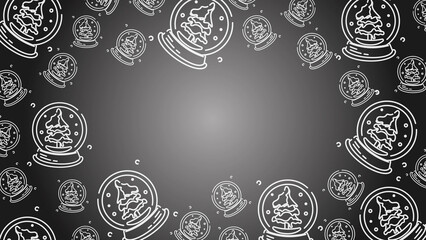 Doodle Snow Globe Seamless Pattern Loop 4K. Christmas and Winter Holiday Dark Background