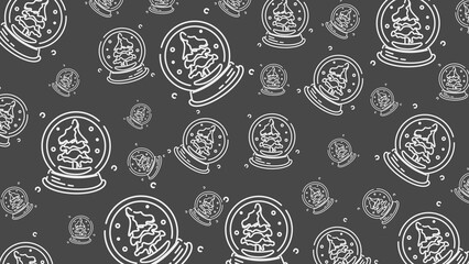 Doodle Snow Globe Seamless Pattern Loop 4K. Christmas and Winter Holiday Dark Background