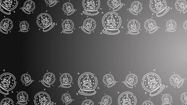 Doodle Snow Globe Seamless Pattern Loop 4K. Christmas and Winter Holiday Dark Background