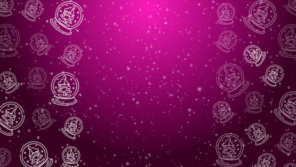 Doodle Snow Globe Seamless Pattern Loop 4K. Christmas and Winter Holiday Pink Background