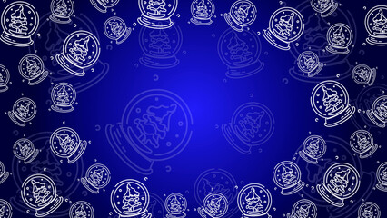 Doodle Snow Globe Seamless Pattern Loop 4K. Christmas and Winter Holiday Blue Background