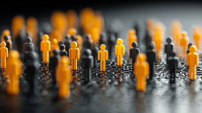 A conceptual population landscape with grouped figures representing demographic distribution, market segmentation and collective behavioral insights.
