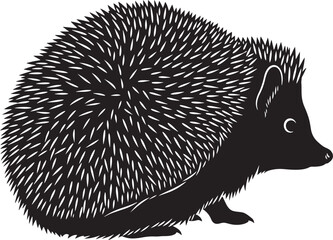 Black stylized vector illustration of a hedgehog in profile, featuring its distinct spiky quills, isolated on a pristine background. perfect for nature, wildlife, and animal-themed designs.