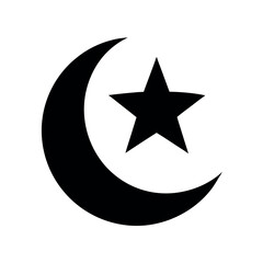 Crescent Moon and Star Silhouette Vector Illustration