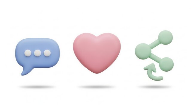 Pastel social media elements representing communication sharing and connection