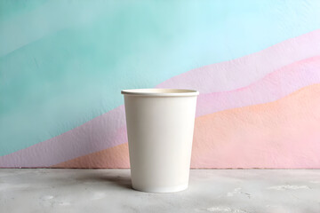 Plain White Disposable Paper Cup Mockup Against Pastel Background