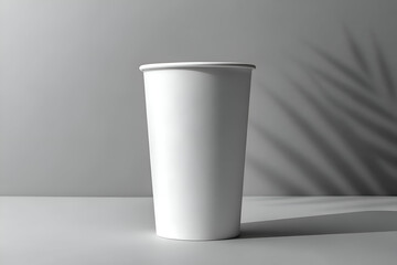 Minimalist White Paper Drink Cup Mockup with Palm Leaf Shadow