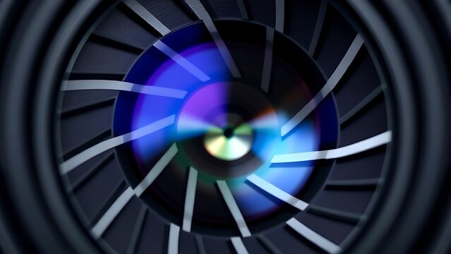 fstop. Close-up of camera aperture blades forming a geometric pattern. product launch decks, UI/UX mockups, designed for data visualization dashboards and holographic UIs.