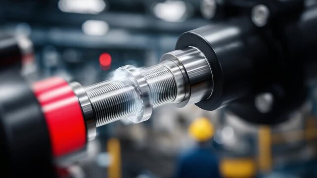 Engineering Precision: A close-up view of intricate industrial machinery highlights the precision engineering and mechanics at work. Steam rising creates a dramatic effect