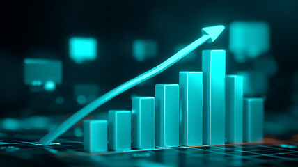A rising financial chart with ascending bars and an upward arrow, symbolizing economic growth, strategic planning, and long term success in business performance.
