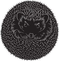 Stylized hedgehog illustration, graphic design element, wild animal curled up defensively, spiky mammal drawing for wildlife, nature, and pet themes artwork.