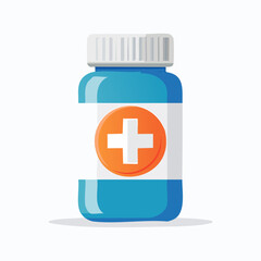 Obraz premium Blue Pill Bottle with Medical Cross Illustration.