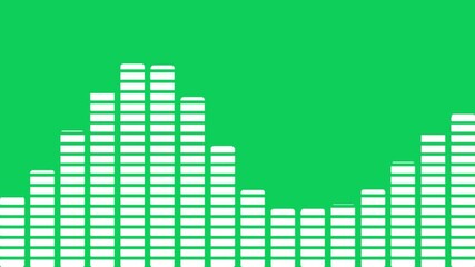 White graphic equalizer bars against a bright green background representing sound level or music visualization