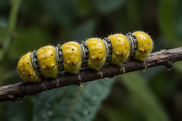 yellow caterpillar on branch
