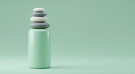 Stacking Stone for Balance: A harmonious stack of smooth stones, representing balance and tranquility, stands elegantly against a soft green backdrop, evoking feelings of serenity and mindfulness.