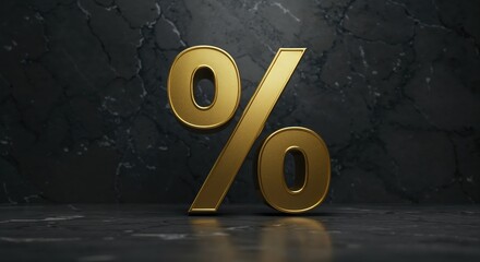 Golden Percentage Symbol: A striking golden percentage symbol set against a dark, textured background, creating a bold visual statement.