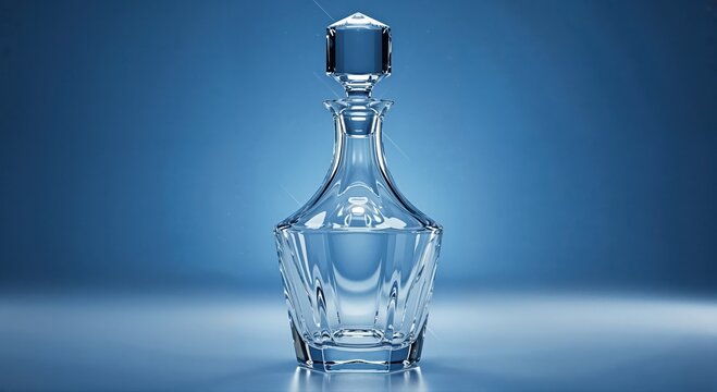 Crystal Decanter: Capturing the exquisite beauty of a flawlessly crafted crystal decanter, showcasing its delicate form and lustrous clarity against a soft, gradient blue background. 