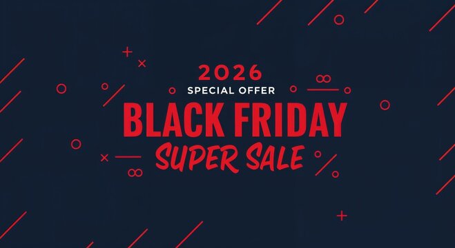Black Friday Super Sale Promotion Design: A dynamic graphic showcasing the essence of Black Friday Super Sale. This design incorporates a bold, eye-catching text layout.