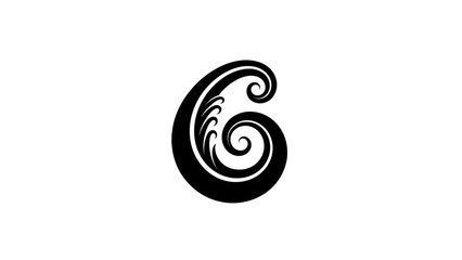 Ornate black swirling decorative design on a white background, resembling a classical flourish or koru.