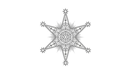 Detailed ornate six-pointed star design with intricate patterns and filigree, resembling a decorative emblem or snowflake, in black and white.