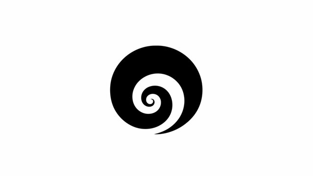 A black circular koru symbol with a white spiral on a plain white background. - Powered by Adobe