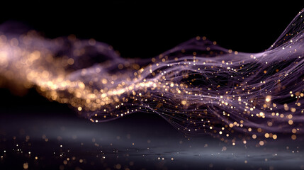 4K abstract dark background with glowing particles and lighting effects, enhanced with grain, conveying a futuristic cyber concept, digital energy, and high-tech visual atmosphere