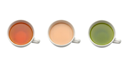 Png three cup of milk tea, black tea and green tea