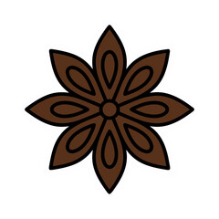 Brown Star Anise Spice Flat Vector Art Minimalist Clean Sticker Style 2D Isolated On Black Background
