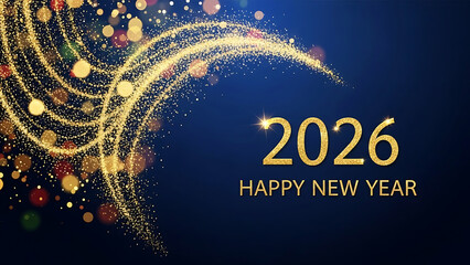 Golden glitter swirl and bokeh lights celebrate 2026 Happy New Year image