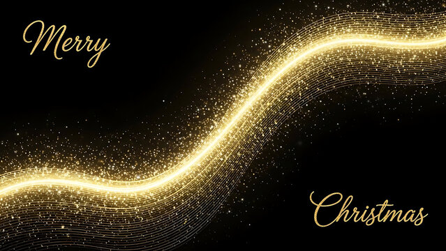 Golden glitter wave with Merry Christmas text on black background sparkle light 1