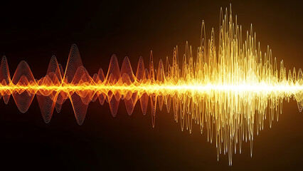 Glowing orange and yellow sound wave visualization abstract background audio music