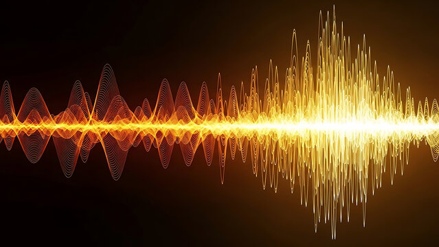 Glowing orange and yellow sound wave visualization abstract background audio music