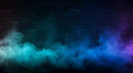 Dark Brick Wall with Colorful Smoke and Fog neon