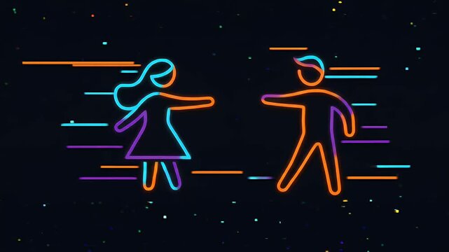 Couple Dancing Neon Figures Loop Motion Graphic