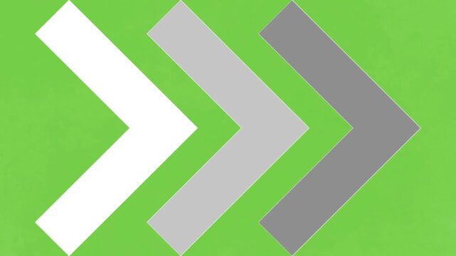 Three chevron arrows pointing right in sequence, white and gray shapes on a bright green textured background