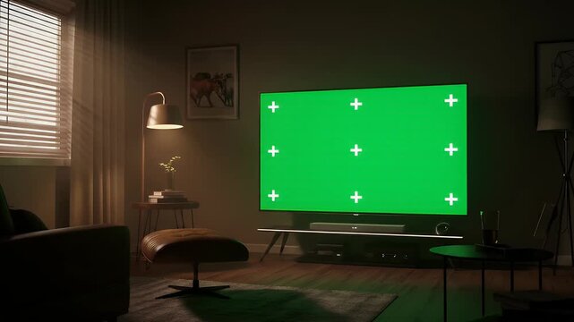 Cozy Living Room Green Screen TV Footage Warm Ambient Light